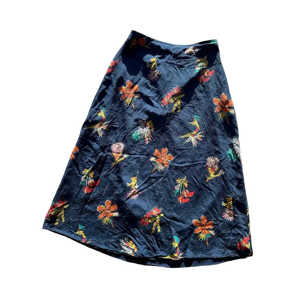 Madewell Blue Floral Maxi Silk Skirt Size 2